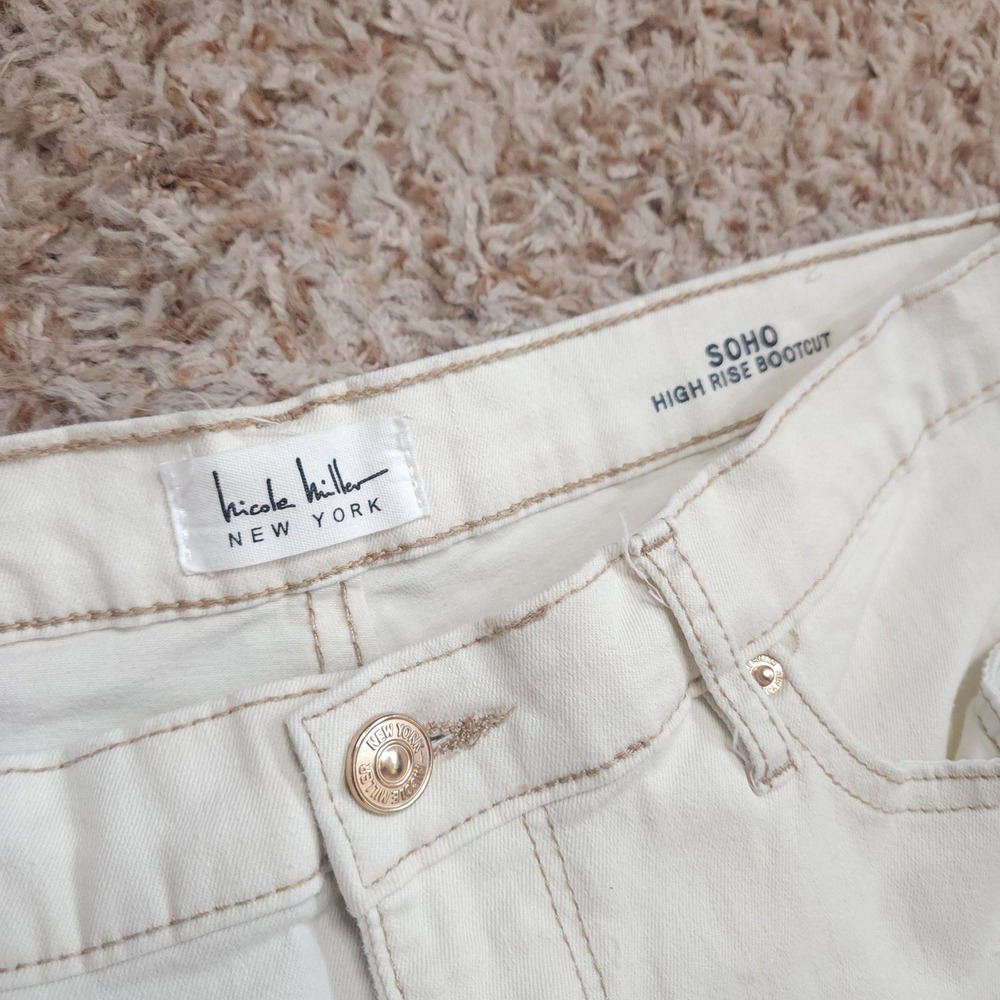 Nicole Miller Soho Bootcut Jeans Womens 14 Cream High Rise Stretch‎ Denim Pants
